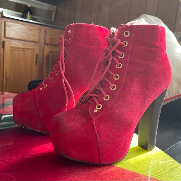 Cardi B Style Red Suede Stilleto Platform Heels Size 7 - Picture 6 of 16